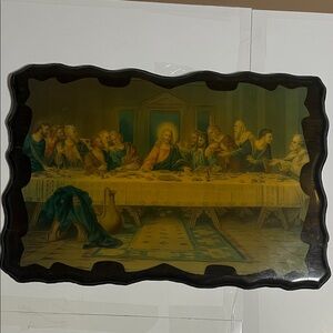 😄Vintage Last supper print on board lacquered